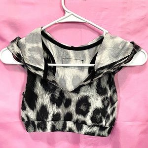 Cute Booty Lounge- “Wild Cat” Gray Hooded Crop Sports Bra